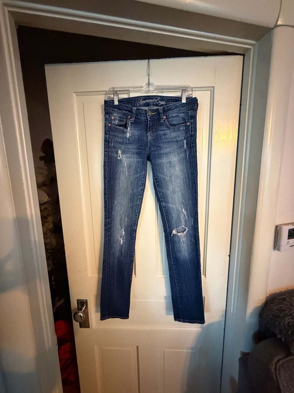 American Eagle Jeans Size 4 Regular Dark Blue Ripped Skinny Denim